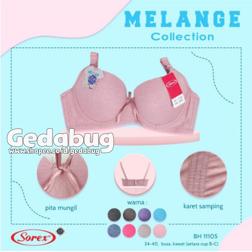 Sorex Bra 11105 Malange Collection | Bh Busa kawat Cup setara Cup B-C kancing 3 | Gedabug