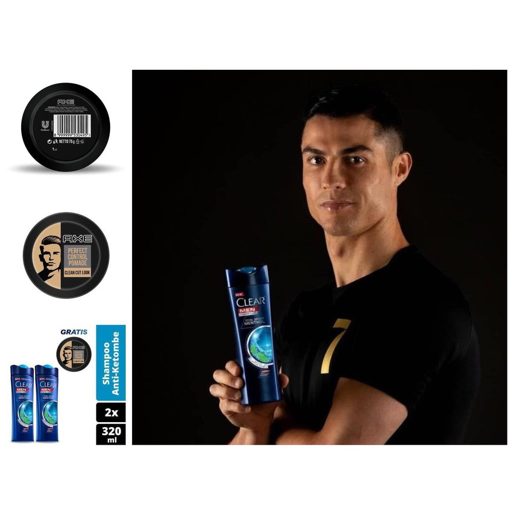 clear men shampo cool sport menthol 320ml isi 2 free axe pomade