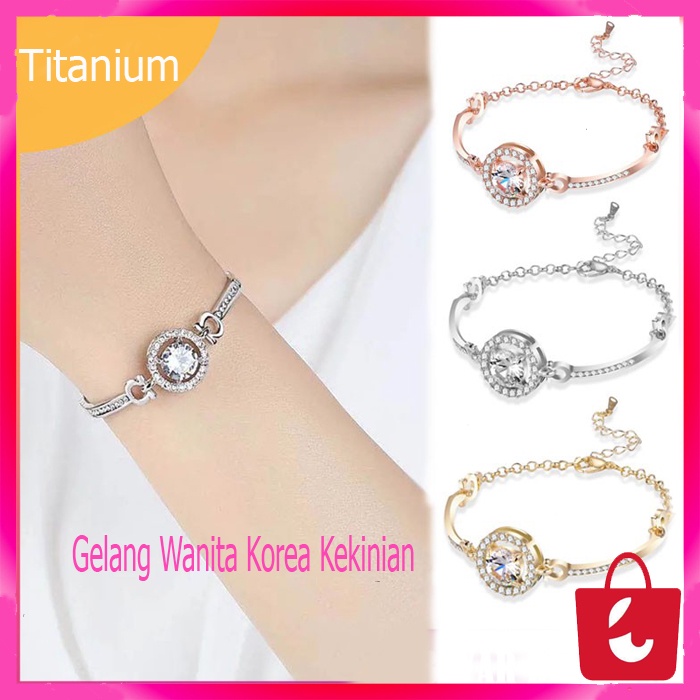 ✅ TERBARU Gelang Wanita Korea Titanium Kekinian Perhiasan Tangan Kristal Fashion Anti Karat