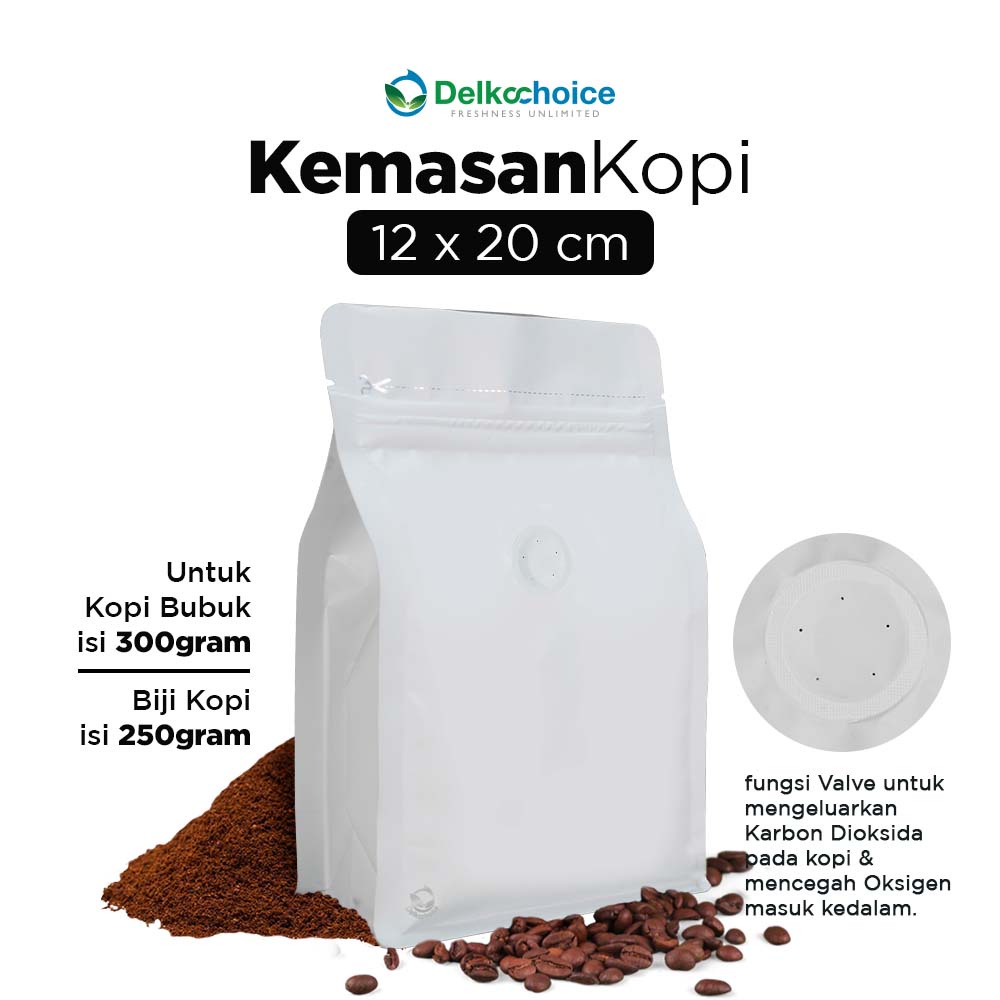 KEMASAN KOPI / STANDING POUCH PREMIUM EKONOMIS PUTIH + VALVE