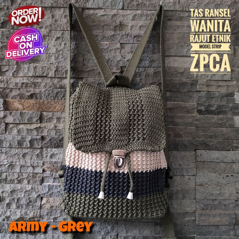 Tas Ransel Rajut Wanita Strip Milenial Terlaris