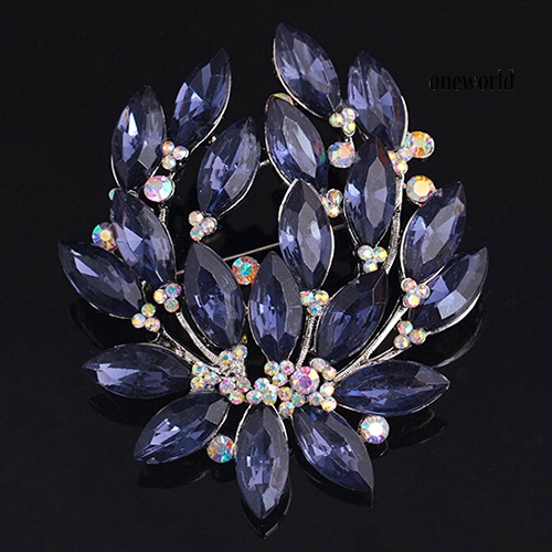 OW@ Women Sapphire Blue Flower Brooch Pin Zircon Glass Alloy Wedding Party Jewelry