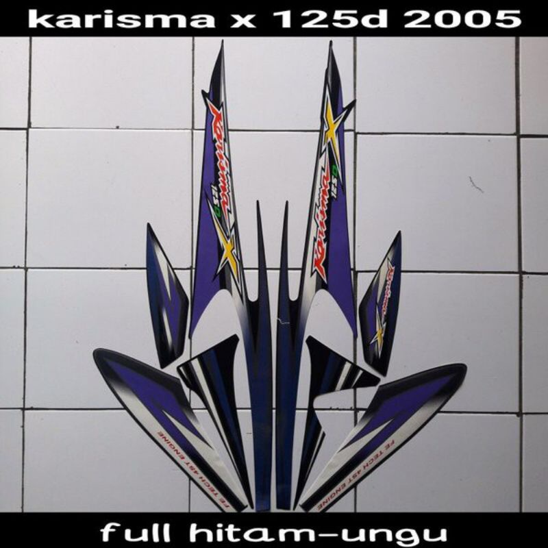 STIKER STRIPING LIS LES POLET BODI MOTOR KARISMA X 125 2005 FULL HITAM UNGU