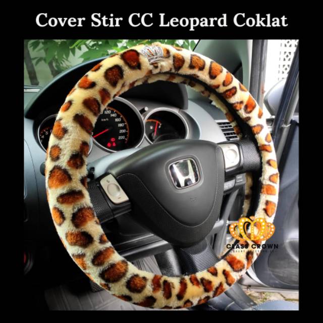 Cover Sarung Setir stir mobil CC Bludru Leopard Coklat