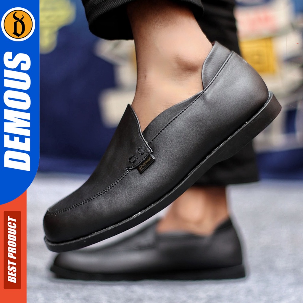 Sepatu Formal Pria Sepatu Casual Pria Kulit Asli Slop Sepatu Pantofel Kerja Kantor Kuliah Kondangan Sepatu Hitam Pria DEMOUS MIKEY