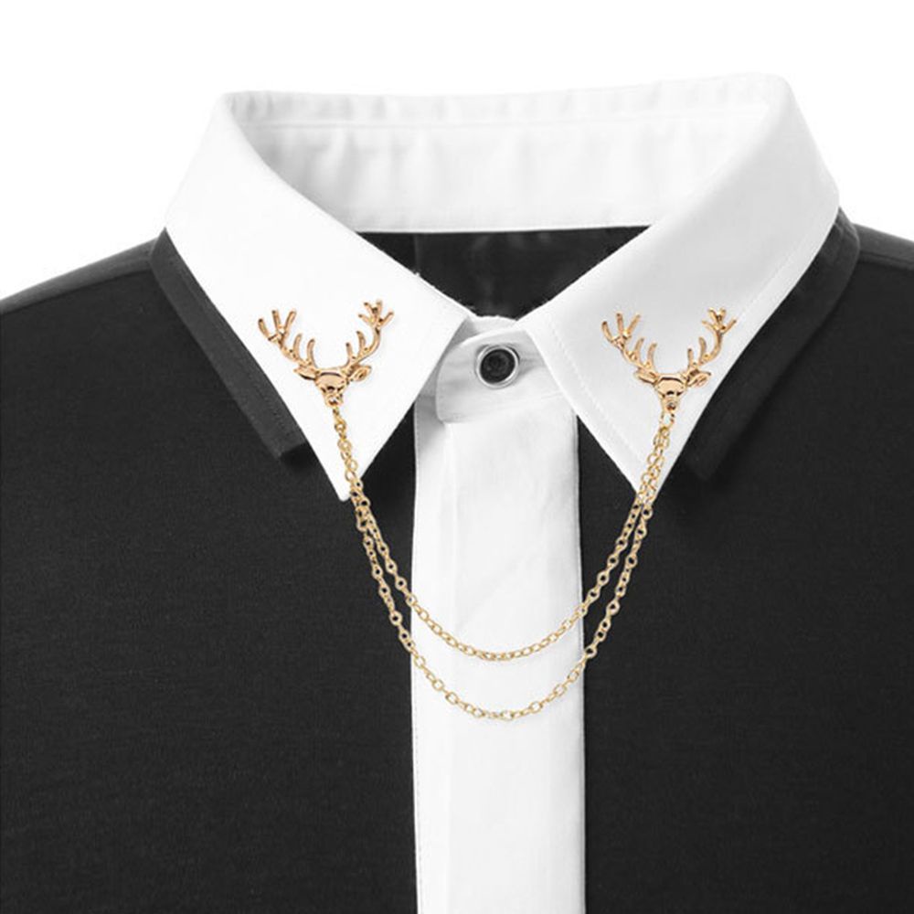 Needway  Fashion Jewelry Accessory Elk Gold Deer Brooch Gift Sliver Reindeer Shirt Collar Double Chain Antlers/Multicolor