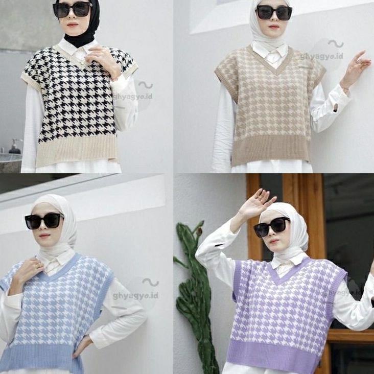 Terlaris.. ROMPI HOUNDSTOOTH VEST_RAJUT KOREA_RAJUT MURAH/ rompi ootd/ rompi korea / rompi murah
