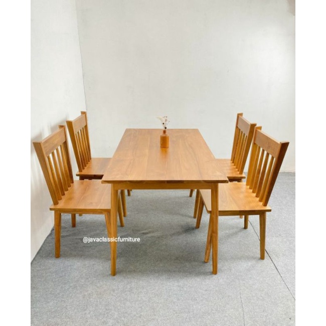 1 SET KURSI MEJA MAKAN MINIMALIS SET TABLE DAN DINNING CHAIR VINTAGE RETRO CAFE RESTO BAHAN KAYU JATI GRADE A NATURAL MURAH FURNITURE JEPARA-2