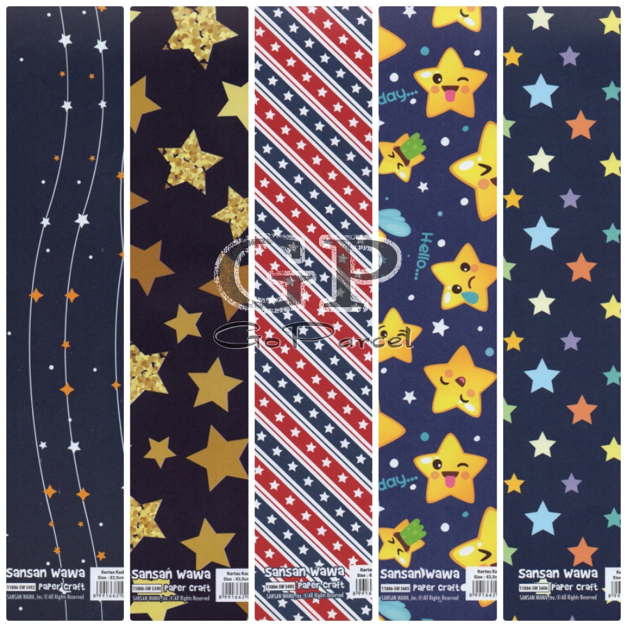 ( 5 Lembar ) STARS SANWA - KERTAS KADO - GIFT WRAPP PAPER SANSAN WAWA STARS BINTANG STAR VINTAGE UNIVERSAL ELEGANT BABY MINI TINY UNIVERSE WORLD ANTARIKSA