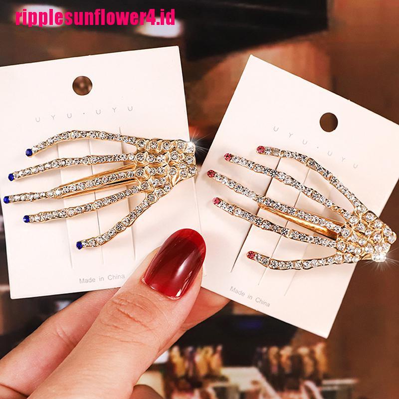 1pc Jepit Rambut Bentuk Cakar Tengkorak Bahan Alloy Gaya Punk