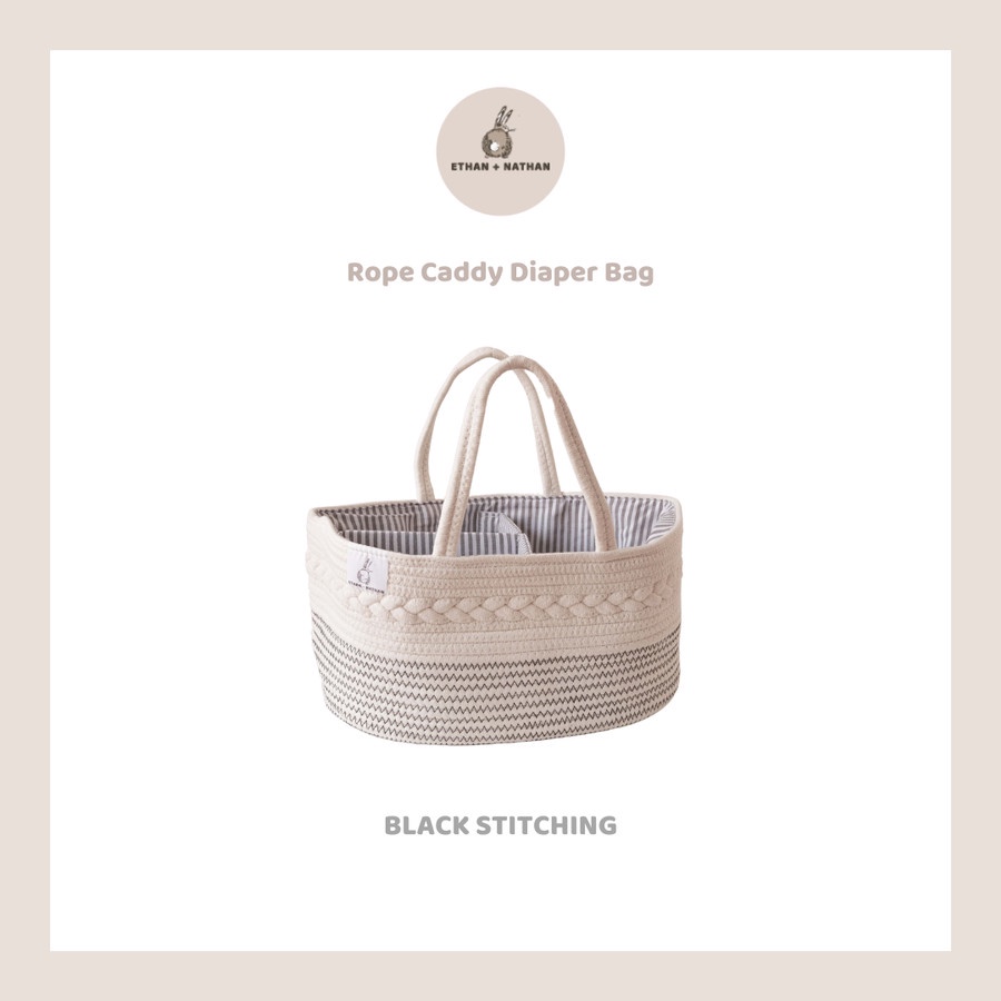 Ethan+Nathan Rope Caddy Diaper Bag Rope Grey Granite Black Stiching Beige Pink - Tas Bayi Ethan Nathan