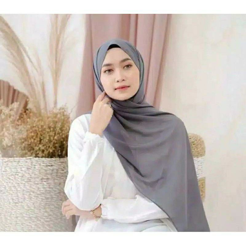 BISA COD! PASHMINA BELLA SQUARE DOUBLE HYCOUNT 175X75CM-abu tua