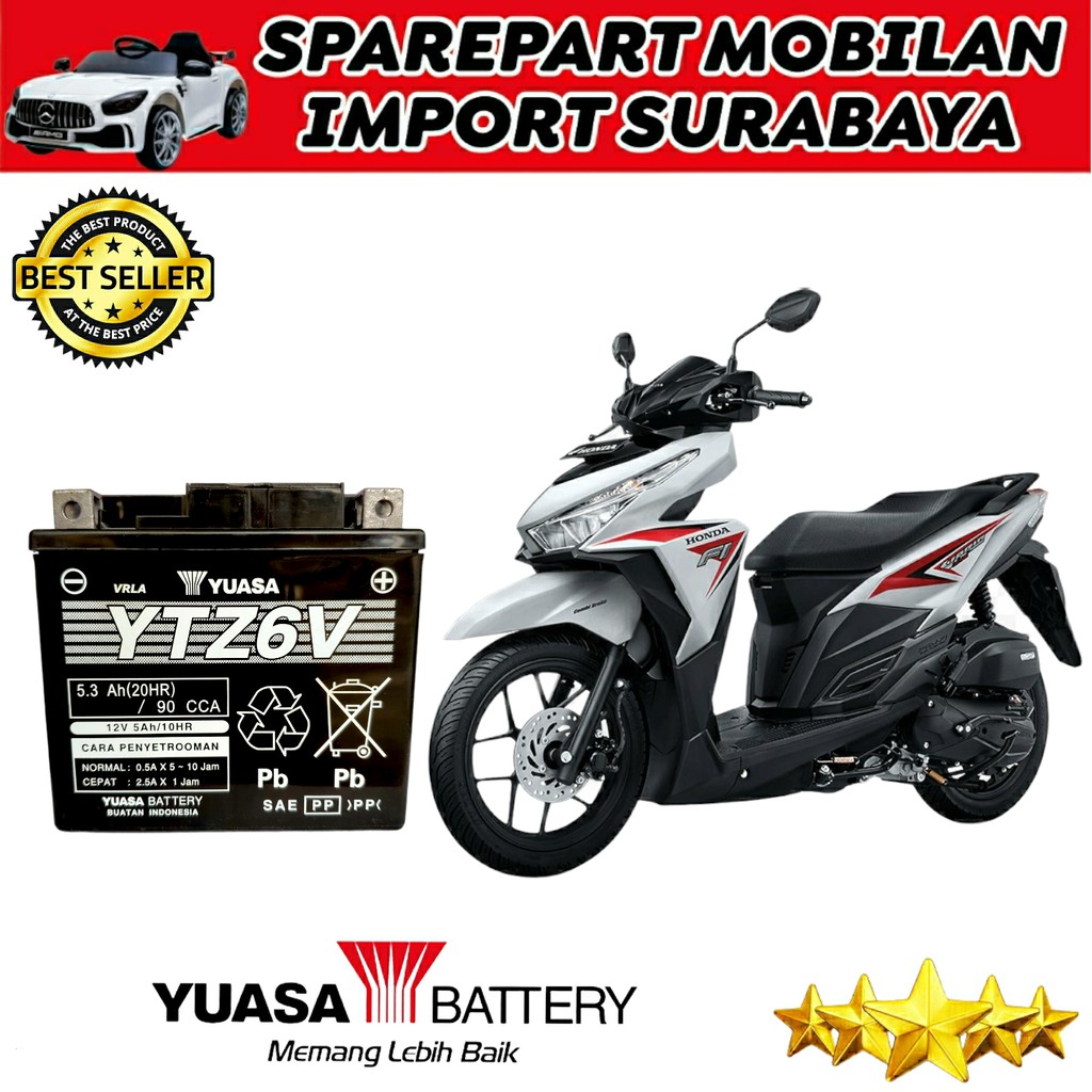 PUSAT AKI SURABAYA YUASA YTZ6V ACCU KERING SEPEDA MOTOR SATRIA VARIO CBR YTZ6V MTZ6S GTZ6S 12V