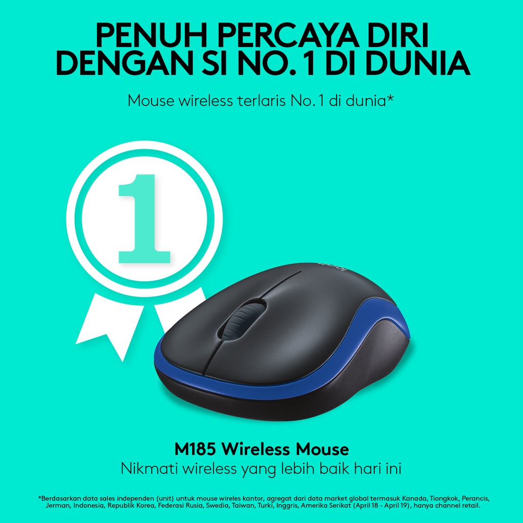 Logitech M185 Mouse Wireless Compact untuk Windows, Mac, ChromeOS