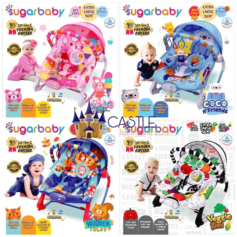 Castle - Sugar Baby 10in1 Premium Bouncer Rocker Extra Large Seat - XL Baby Bouncer - Kursi Bayi