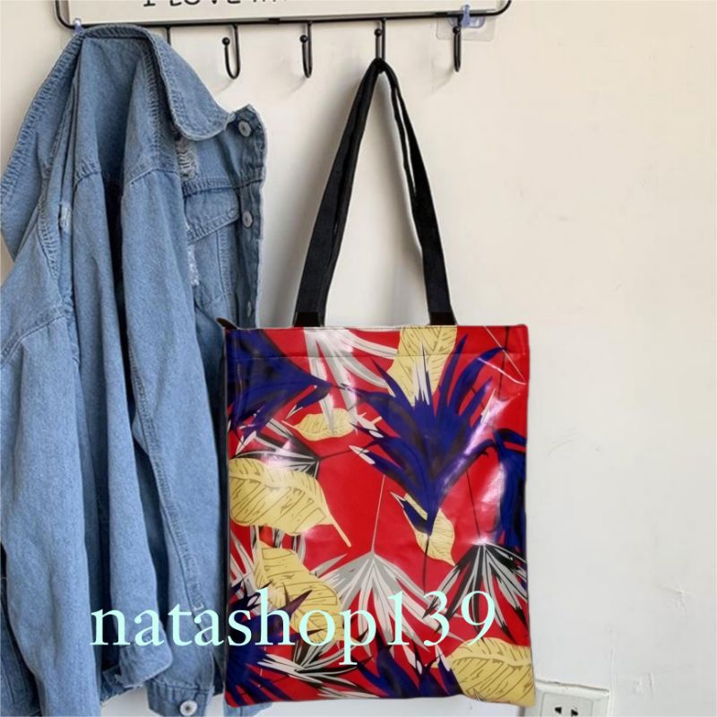 TOTE BAG Tas Jinjing Tas Bahu Motif Cantik Pakai Resleting Muat Laptop Tas Shopping Study Travel