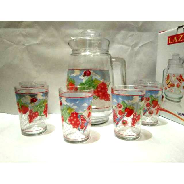 Drink set terdiri dari 1 teko + tutupnya dan 6 gelas  lazetta