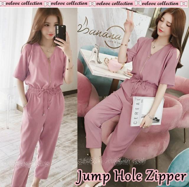 Bisa COD Jampsuit hole Zipper