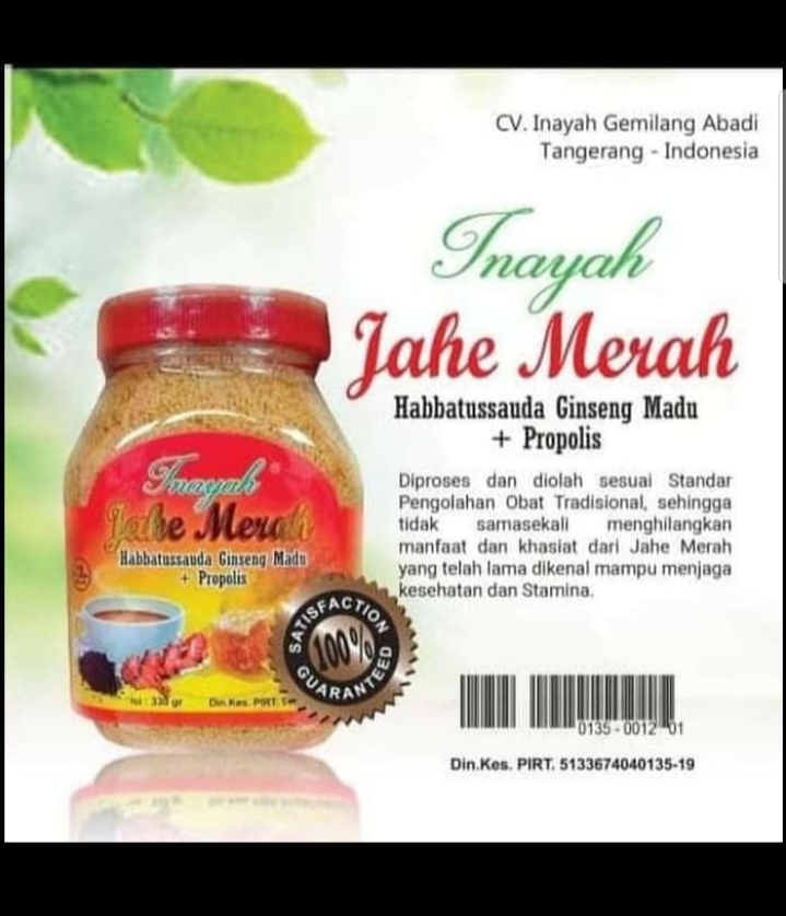 

Jahe Merah Inayah Habbatussauda Madu Ginseng plus Propolis 330 gram