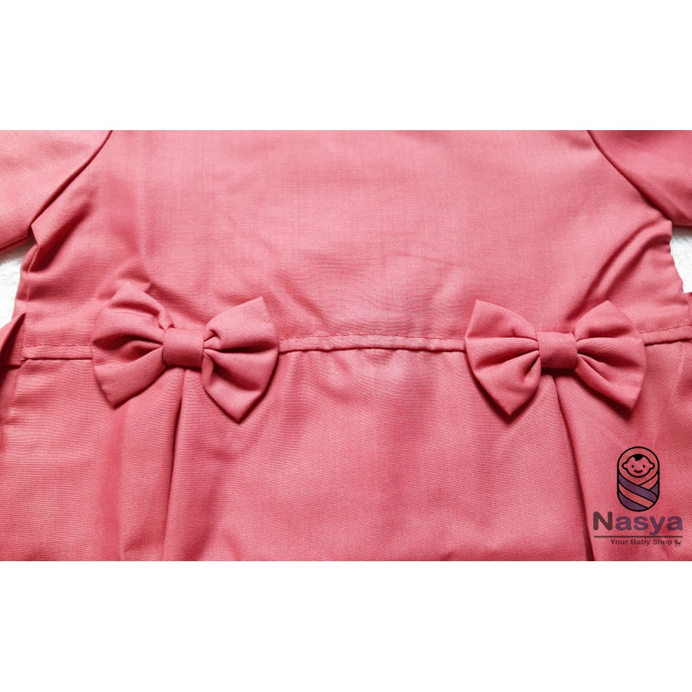 [T-002] Baju Anak Muslim / Set Gamis Pita tali Anak Perempuan + Jilbab  (Anak umur 2 Tahun)
