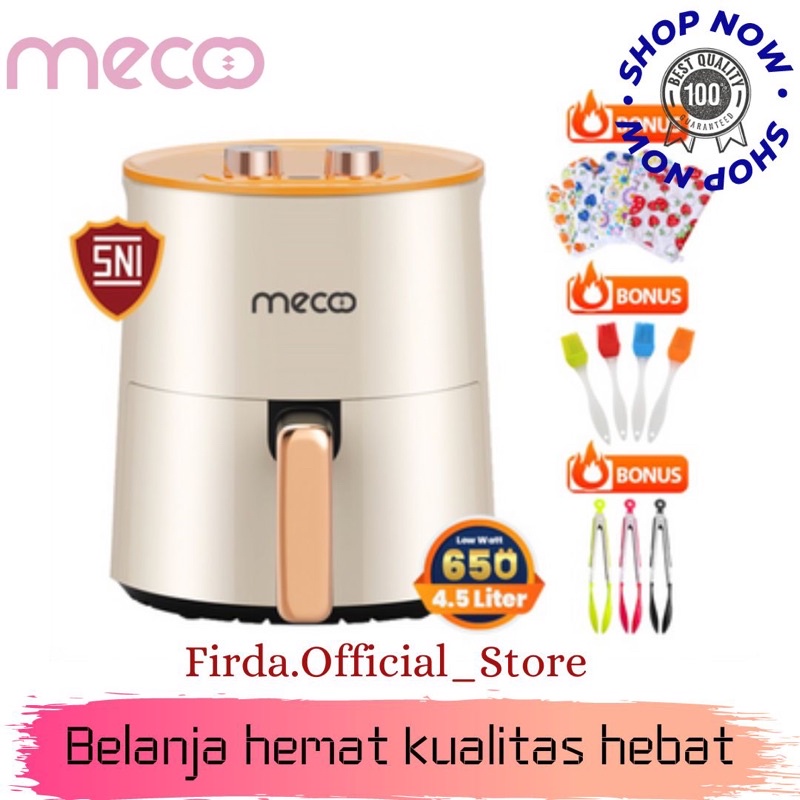 (ORANGE) Mecoo Aesthetic New 4.5L MANUAL 650 Low Watt Air Fryer SNI Hemat Listrik