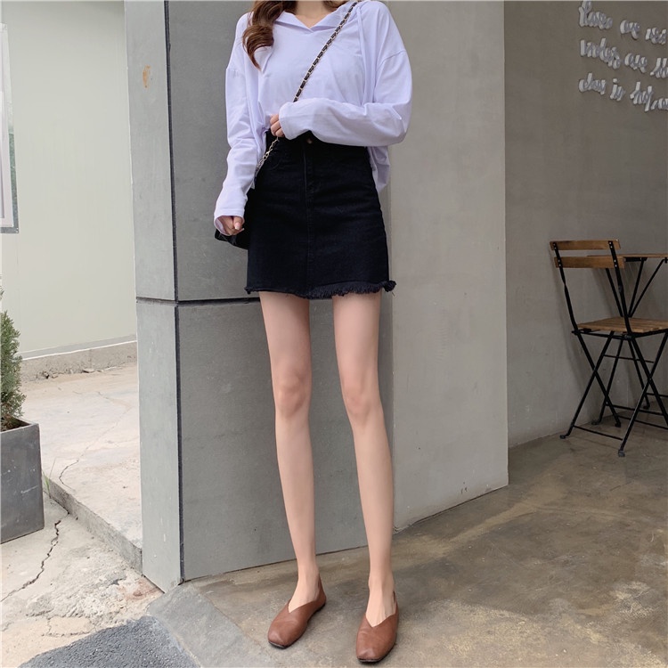 Rok Denim Rok Jeans Rok Pendek Fshion Wanita Pinggang Tinggi Skirt Korean Style Rok Vintage Simple