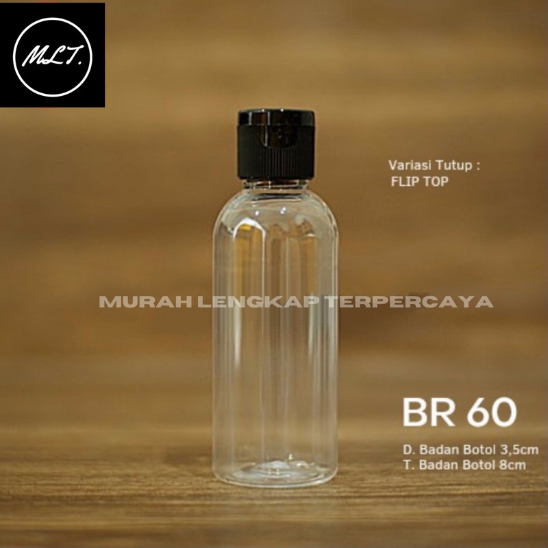 BOTOL 60 ML FLIPTOP PLASTIK PET / BOTOL FLIPTOP 60ML BENING TUTUP FLIPTOP HITAM