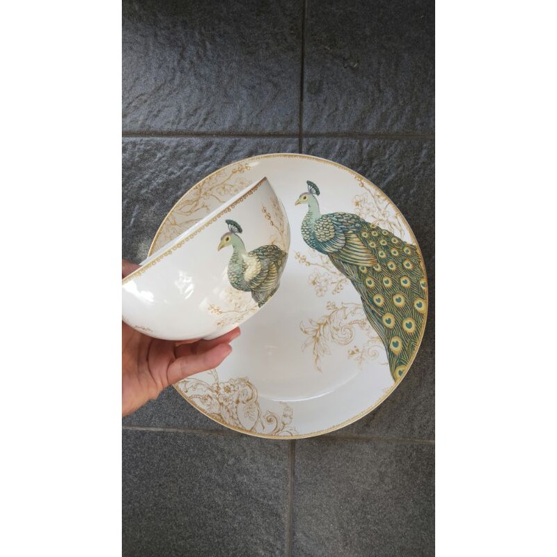 GOLDEN PEACOCK DINNER PLATE // TABLEWARE PIRING MERAK SANGO WALL PLATE DECOR