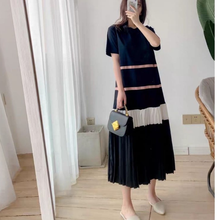 83810 Baju Midi dress DROP WAIST loose hitam Korean style wanita import baju Midi dress mididress ga