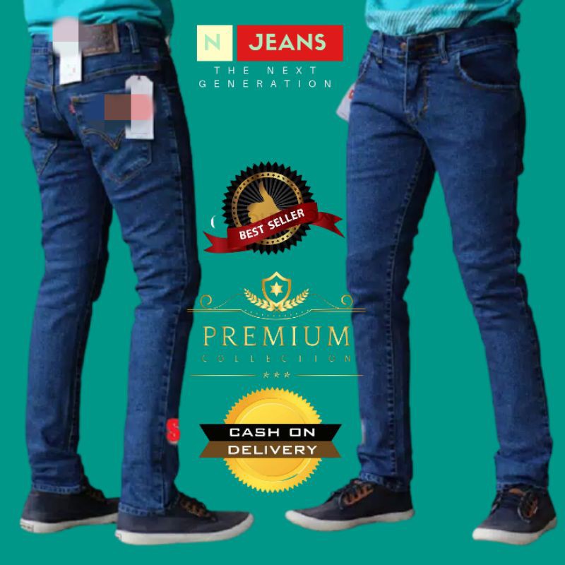 CELANA SOBEK PRIA RIPPED JEANS ROBEK STANDAR REGULER BASIC HITAM PREMIUM 27-38