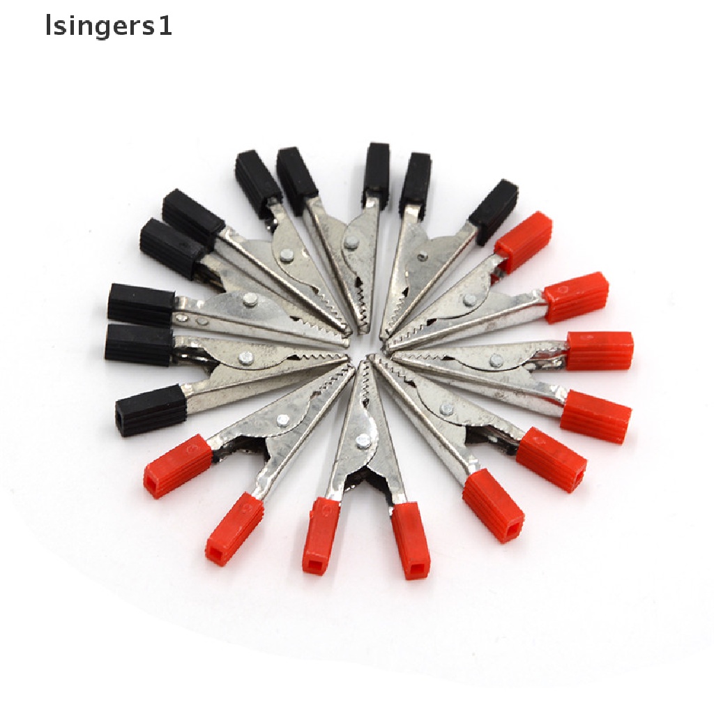 (lsingers1) 10pcs Klip Buaya 48mm Warna Merah + Hitam Untuk Tester Baterai Kendaraan