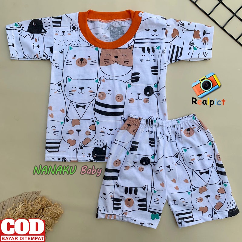 Setelan Baju Bayi Setelan Piyama Bayi Lengan Pendek Kancing Bahu Usia 3-12 Bulan Anababy