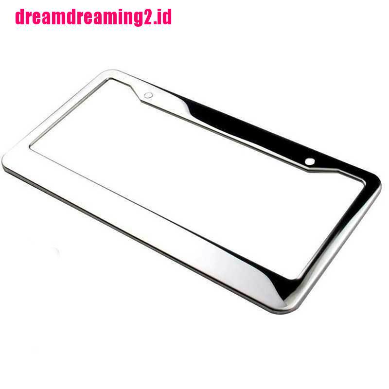 （✔✔❤1pc Frame Plat Nomor Kendaraan Bahan Stainless Steel Lapis Krom Dengan Tutup Sekrup