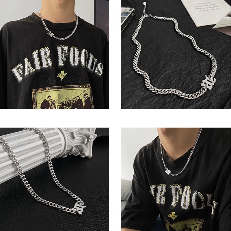 Hip Hop Wild M Letter Pendant Necklace Male Simple Cuban Chain