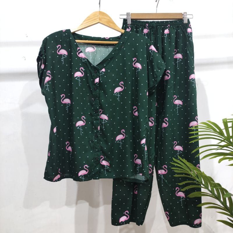 PIYAMA KANCING BUSUI | PIYAMA RAYON  V-NECK | PIYAMA BUSUI | BAJU TIDUR MURAH-KCPD D