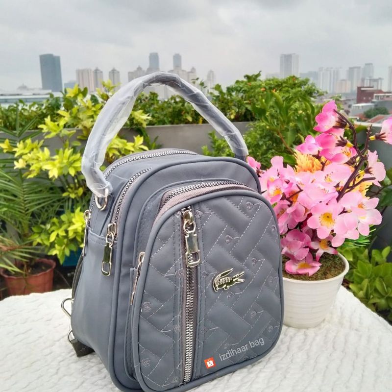 tas ransel 4 ruang bahan nilon bordir depan ukuran T21xL19 x9 cm.-Abu