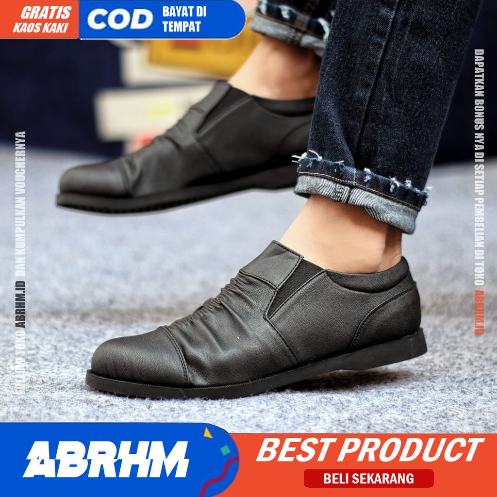 ABRHM X KERUT Sepatu Slip On Pria Sepatu Casual Pria Sepatu Pria Casual Kulit PU Cowo/Cowok Ori Sepatu Kasual Santai Gaya Keren Kekinian Anti Slip Original Murah Terlaris