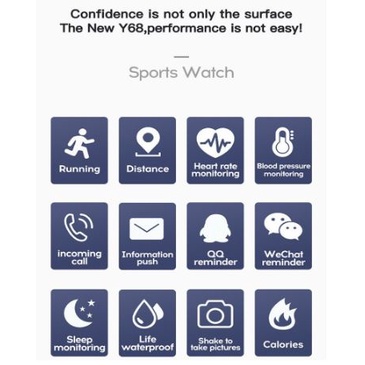 [Plus] SmartWatch Y68  Plus Sport Tahan Air Bluetooth Smart Watch Pelacak Kebugaran Gelang Pedometer Heart Rate