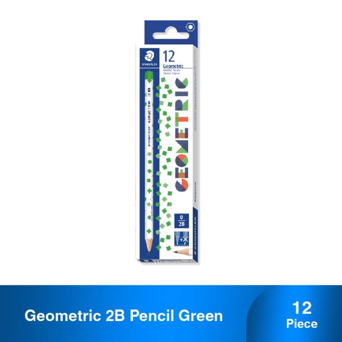 

GEOMETRIC PENCILS 2B GREEN STAEDTLER 12PCS 3073 2B / PENSIL GEOMETRI