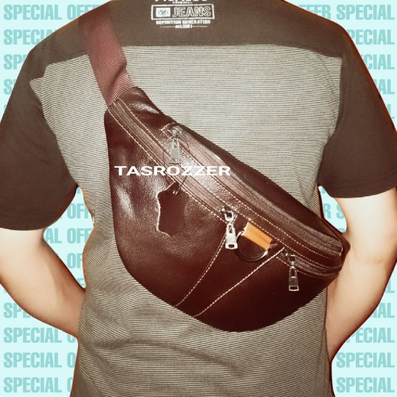 Waistbag kulit sapi full tali kulit pria wanita