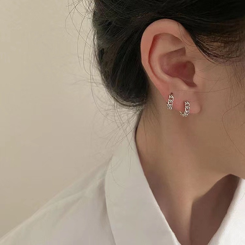 We Flower Anting Hoop Rantai Twisted Bahan S925 Silver Metal Bentuk Geometris Untuk Wanita