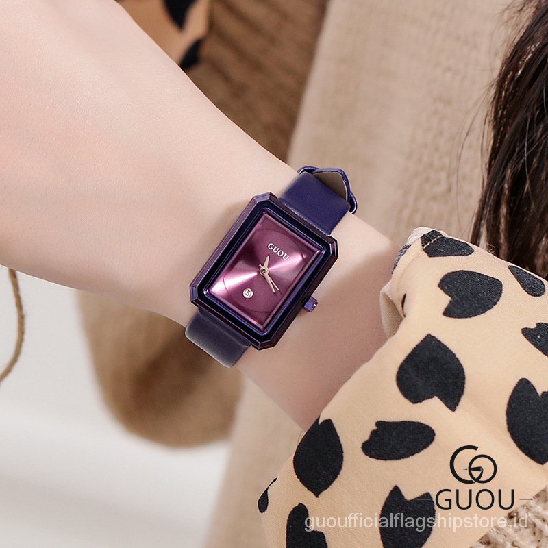 【100% Ori】GUOU Wanita Berjaga-jaga Kuarsa Watch Tahan Air Square Watch Fashion Trendi Baru Leather Belt Sederha