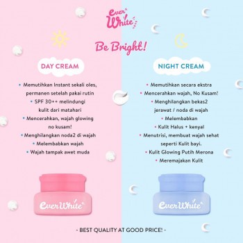 [COD] Everwhite Paket Glowing 4in1 Be Bright l Day + Night Cream + Essence Toner + Facial Wash ORIGINAL BPOM