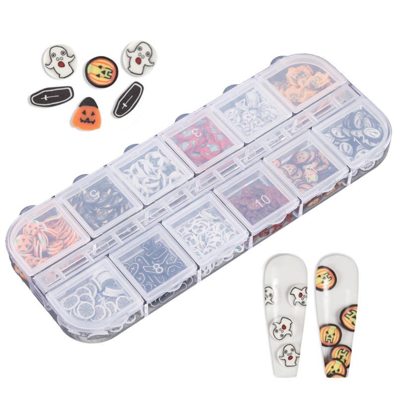 Zzz Stiker Kuku 3D 12 Sekat Motif Halloween Untuk Dekorasi Nail Art / Manicure DIY