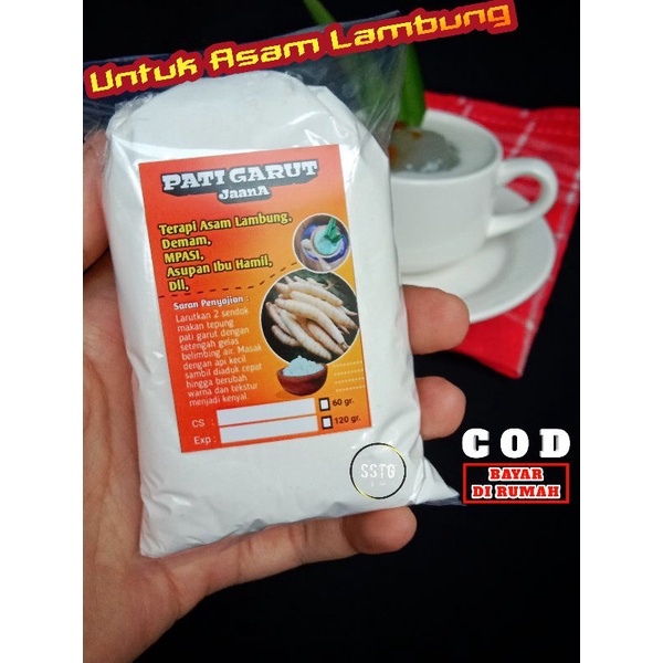 

Tepung Pati Garut Asali Original Irut Larut Lerut Kerut Kirut Obat Asam Lambung 120 gram