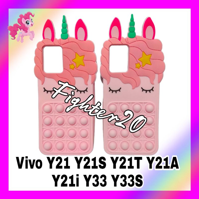 Case Vivo Y21 Y21S Y21T Y21A Y21i Y33 Y33S Casing Pop It Unicorn Pink Full Edition Boba Lembut Tebal