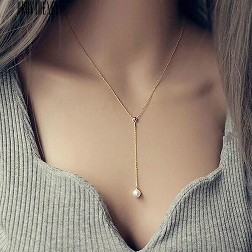 [Bayar Di Tempat]Adjustable Faux Pearl Pendant Kalung Selangka Rantai