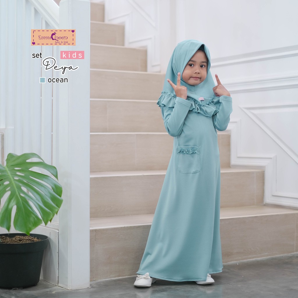 EmmaQueen - Set Dress Muslim Anak Deya-Ocean