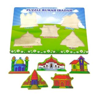 Puzzle Rumah Ibadah Mainan  Edukasi Edukatif  Anak  Kayu 