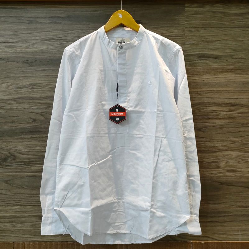 Kemko Terbaru dan Terlaris Kemeja Pria Kasual Putih Lengan Panjang Polos Krah Sanghai, Kemeja Koko P